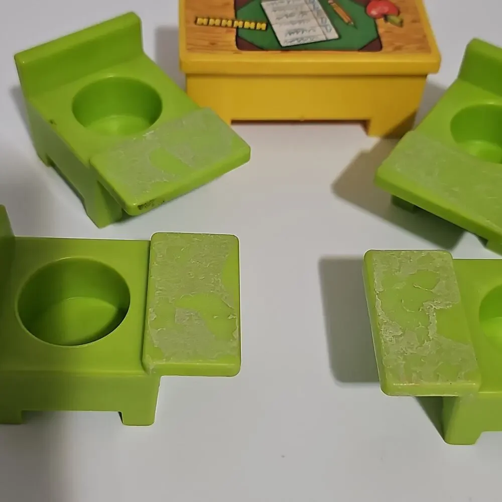 Vintage Fisher Price Little People School Set Teacher Desk Chair Student Desk